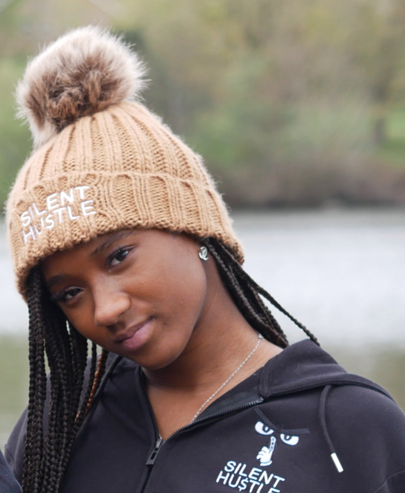 Silent Hustle Fur Pop Pom Beanie image 1