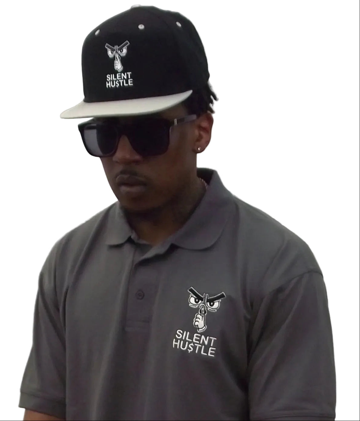 person wearing a retro silent hustle snapback 